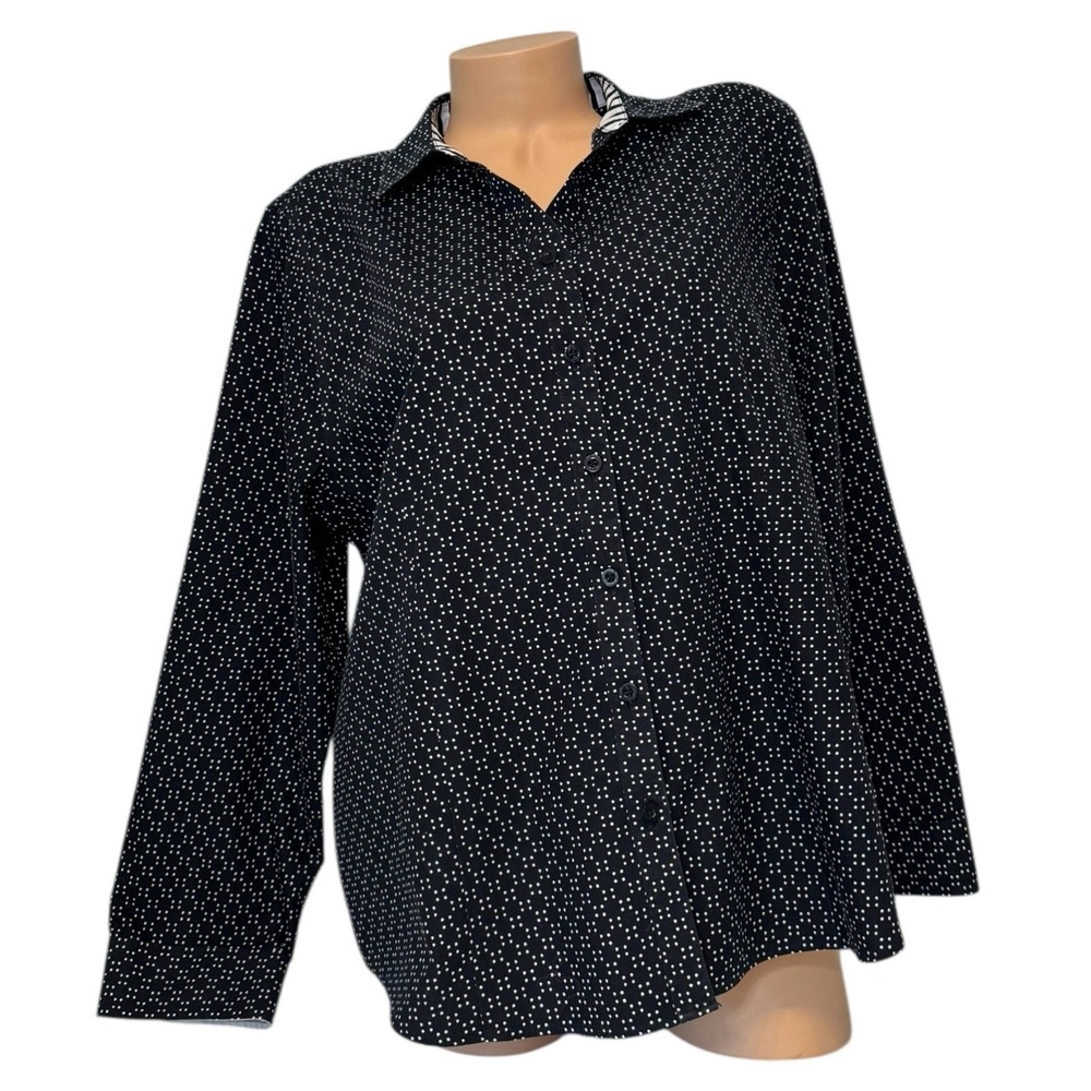 Chico's Women's Size 3 Blouse Long Sleeves Flip Cuff Button Front Black Shirt